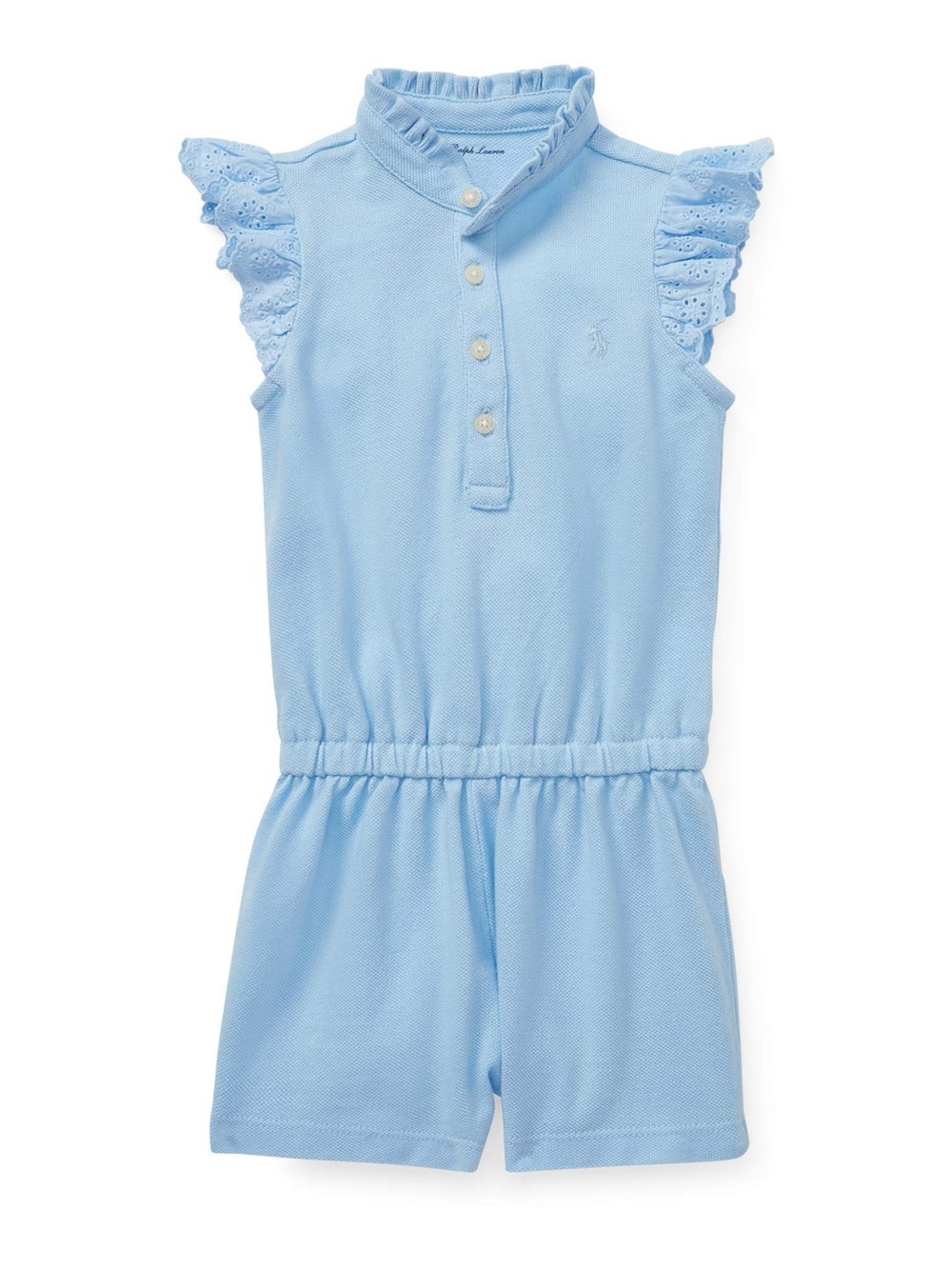 Ralph Lauren Baby Blue Eyelet Ruffle Polo Romper